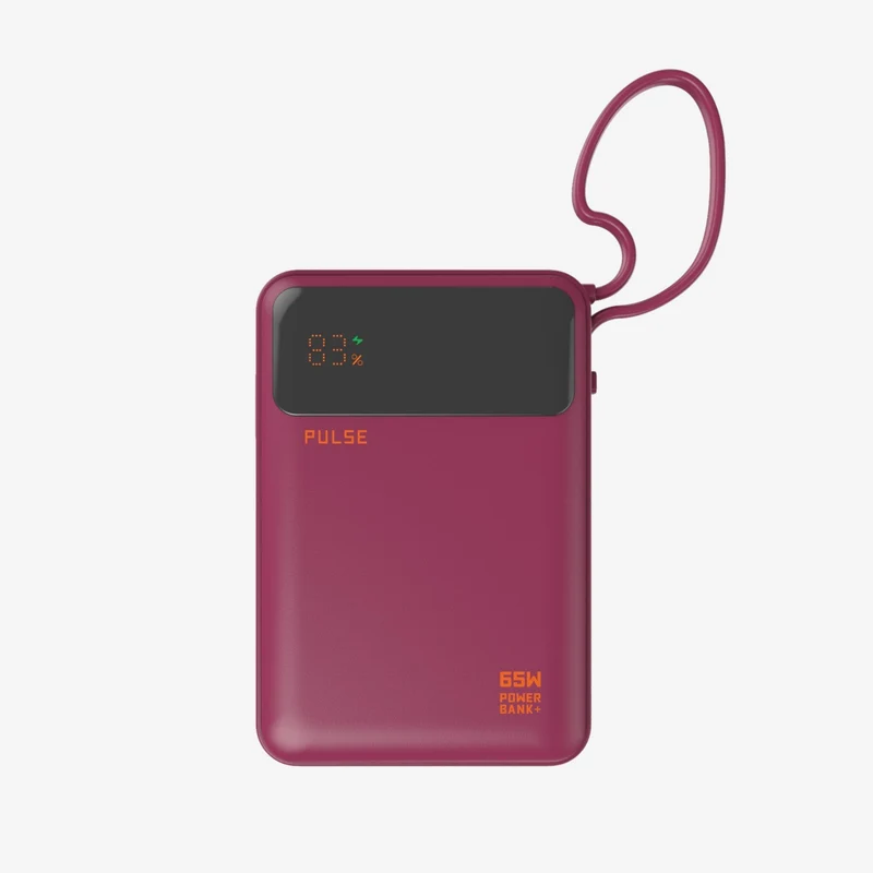 20.000 mAh Powerbank med 65W Power Delivery og indbygget USB-C-kabel til bærbar, tablet og smartphone