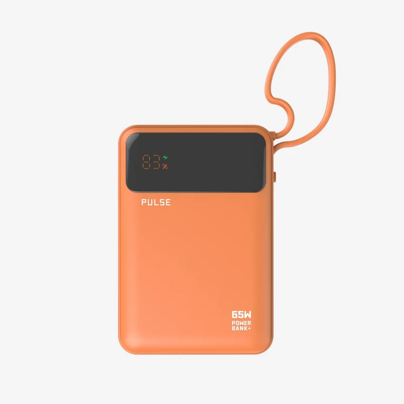 20.000 mAh Powerbank med 65W Power Delivery og indbygget USB-C-kabel til bærbar, tablet og smartphone