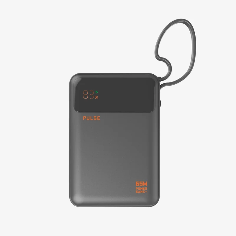 20.000 mAh Powerbank med 65W Power Delivery og indbygget USB-C-kabel til bærbar, tablet og smartphone