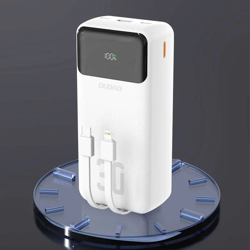 Powerbank 30.000 mAh | Hurtigoplader 22,5 W med USB-C, Lightning-kabel og Digitalskærm