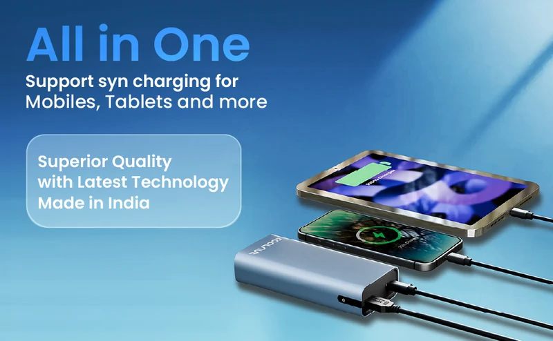 Powerbank med 10.000 mAh - 45 W PD hurtigopladning til smartphone og tablet