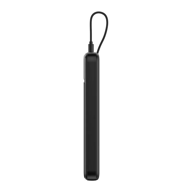 Powerbank med 10.000 mAh, indbyggede kabler, LED-display og hurtigopladning til 4 enheder