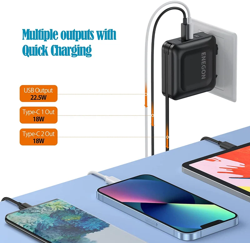 Powerbank med AC-stik og hurtig opladning – 15000 mAh til smartphone og tablet