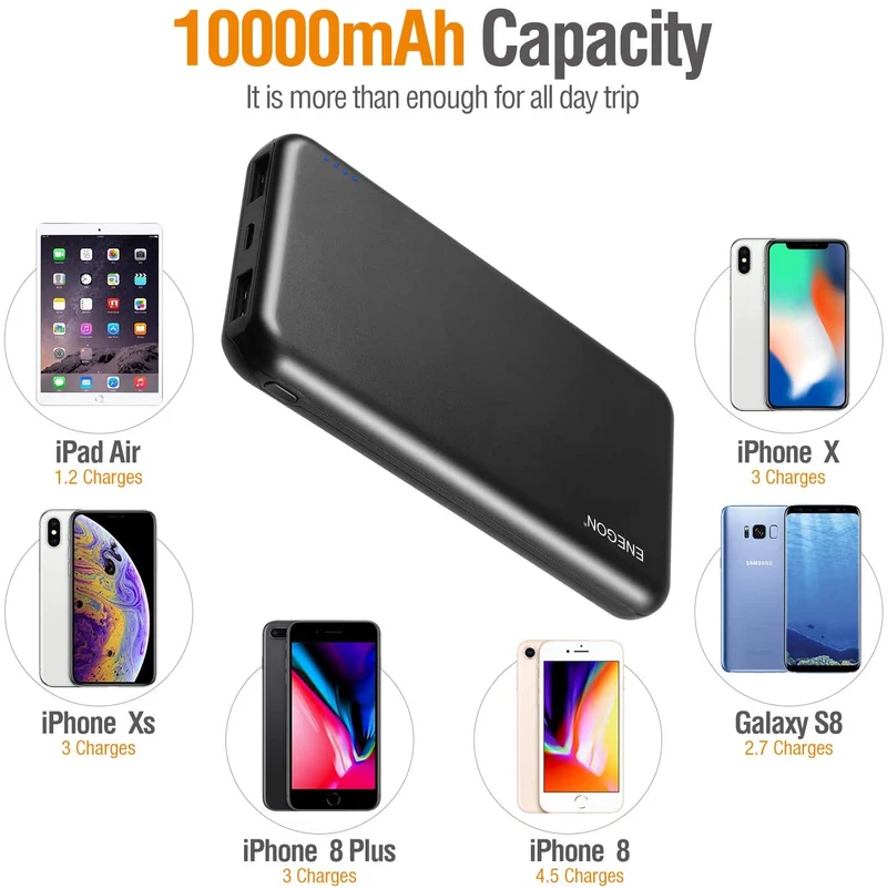 Powerbank 10000 mAh 2-pak med Dual-USB til smartphone og tablet