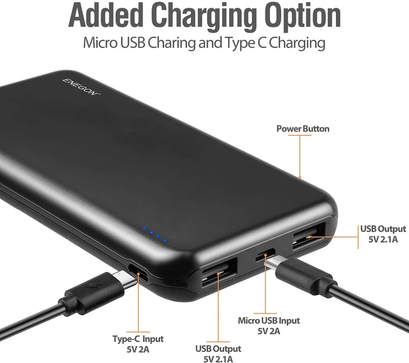 Powerbank 10000 mAh 2-pak med Dual-USB til smartphone og tablet