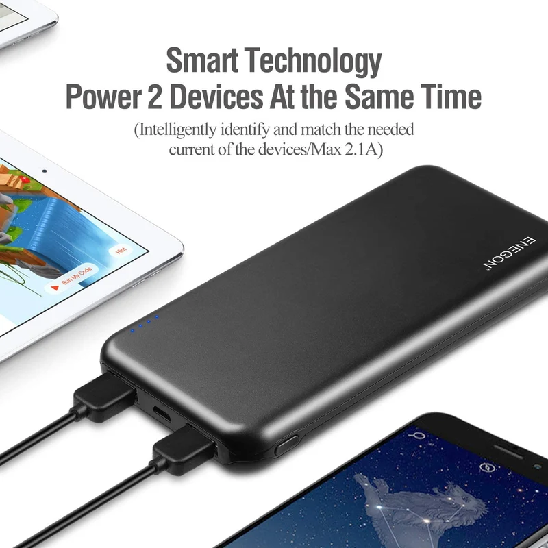 Powerbank 10000 mAh 2-pak med Dual-USB til smartphone og tablet