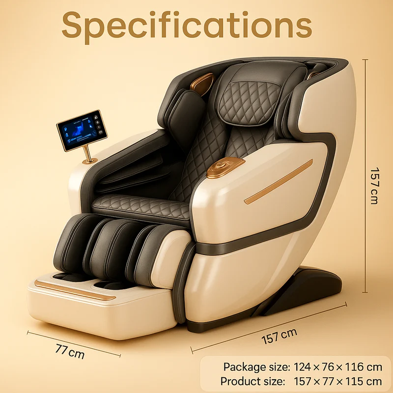 Massagefåtölj 4D Lyx Pro+ med SL-teknologi, Värmeterapi, Röststyrning & Pekskärm - Modell M5 vit
