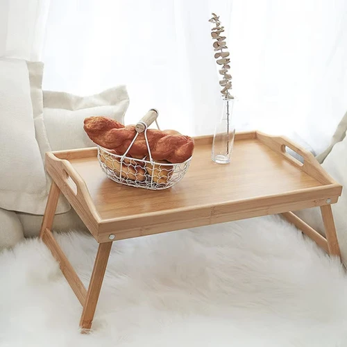 Vikbart frukostbord i bambu – perfekt för sängen