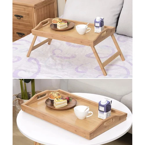 Vikbart frukostbord i bambu – perfekt för sängen