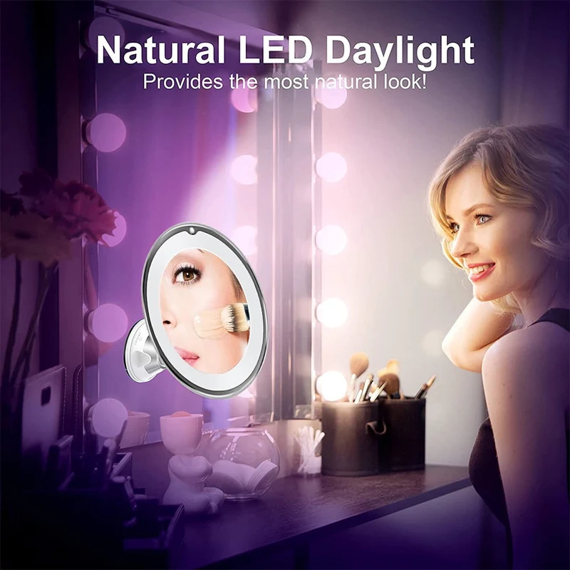 10x förstoringsspegel med LED-ljus och sugkopp – perfekt för smink och resor
