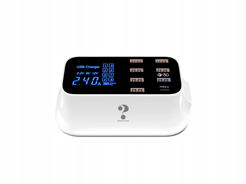Snabbladdare för Mobil med 7 USB + 1 USB-C med LCD-skärm - 40W
