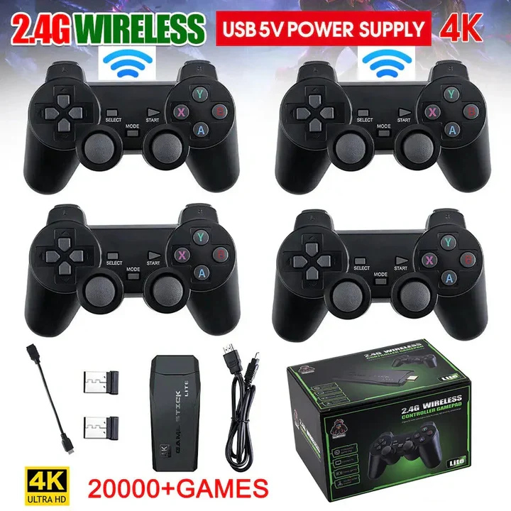 HDMI 4K Spilkonsole med 64GB og 20.000 Retro Spil samt 2 trådløse Gamepads