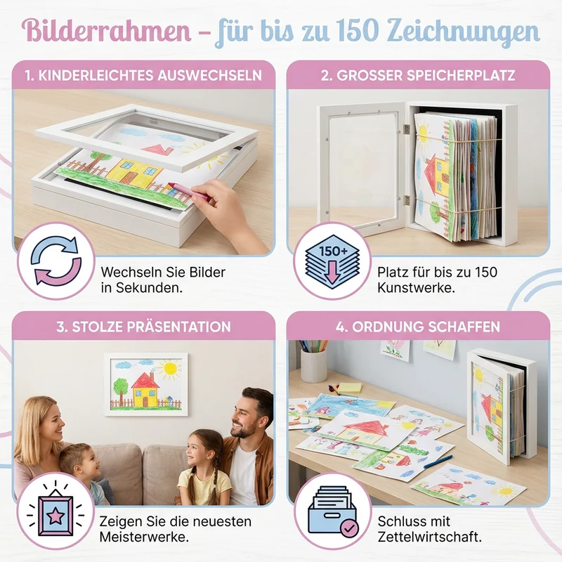Ramme til opbevaring af op til 150 tegninger