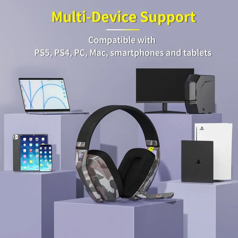 Kabelfrit Gaming Hovedtelefon med 2,4 GHz og Bluetooth – til PS5, PS4 og PC