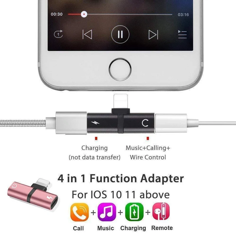 4-i-1 Lightning Adapter til iPhone – Øretelefoner (2 stk.)