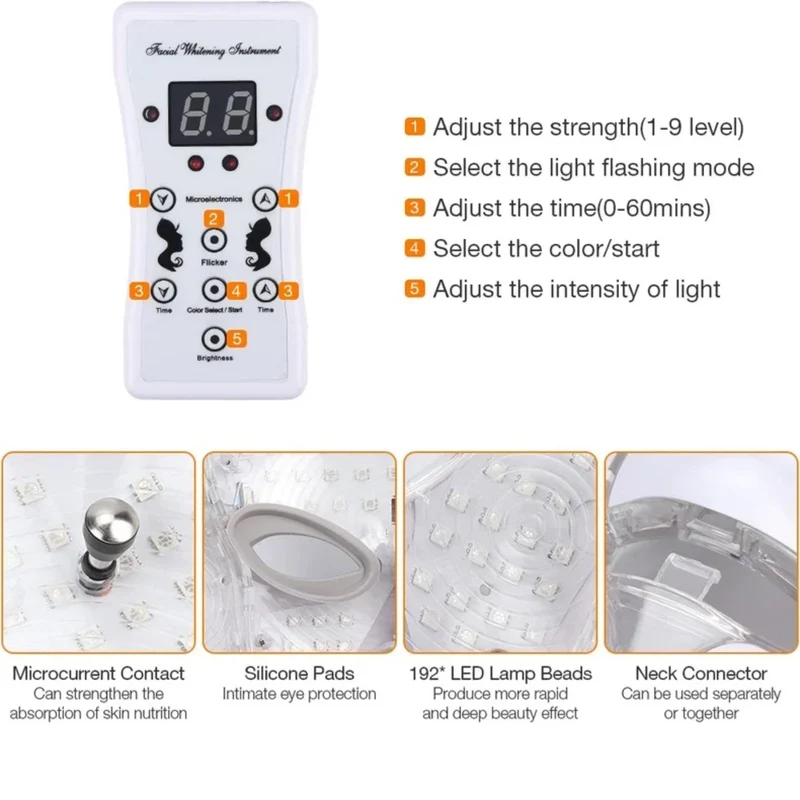 LED Photon Lysbehandling Maske til Ansigt og Hals - 7 Farver