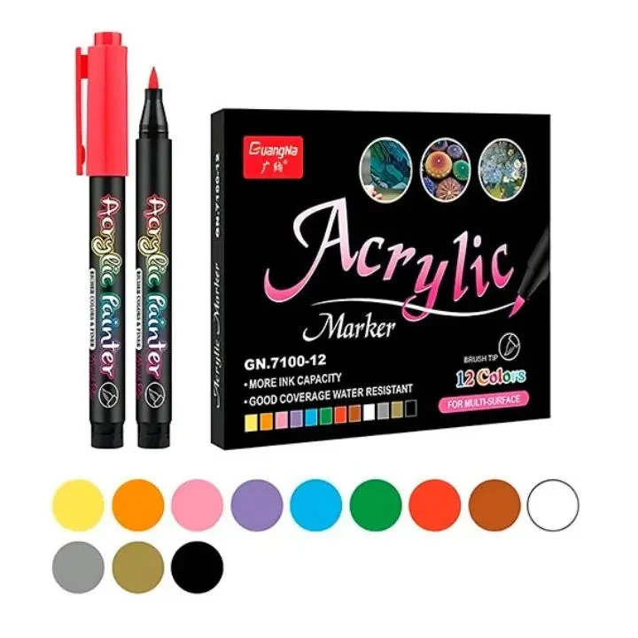 Acrylmarker Sæt (12 Farver) – Vandfast til Kunst og DIY