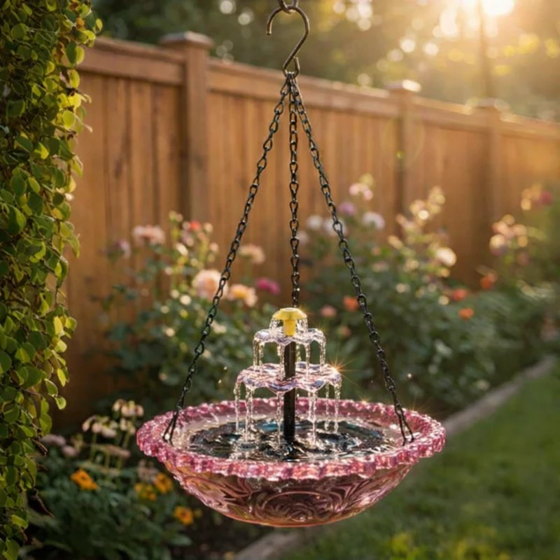 BirdbathFountain - Solkraftad Hängande Fågelbad Skiktad Fontän