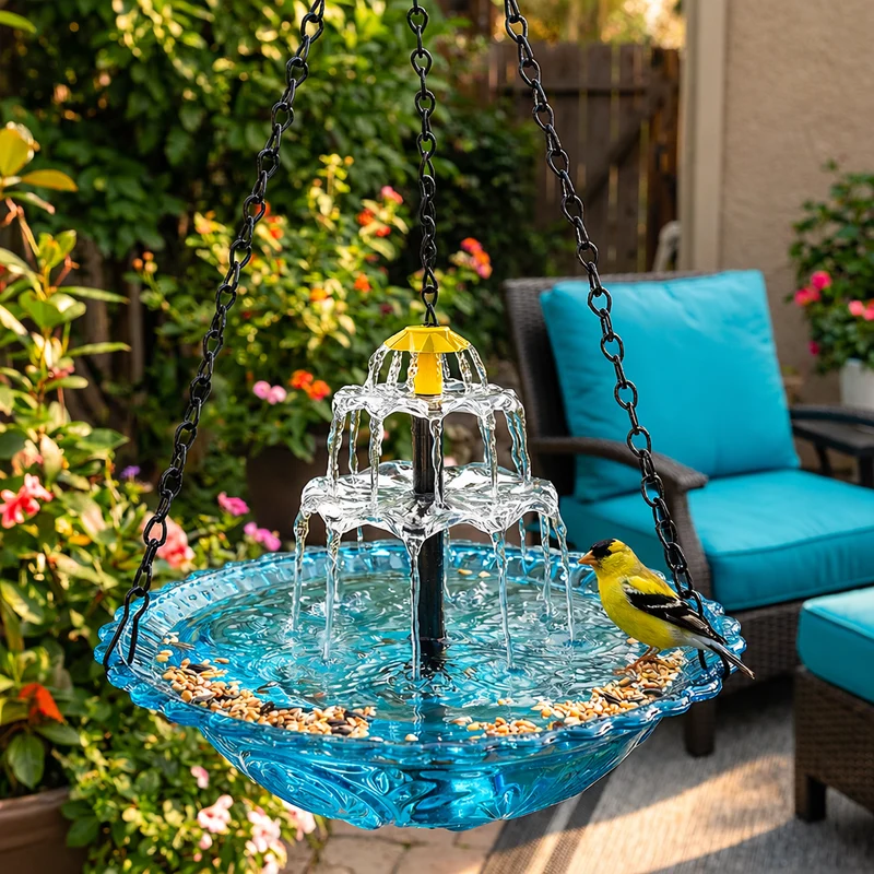 BirdbathFountain - Solkraftad Hängande Fågelbad Skiktad Fontän