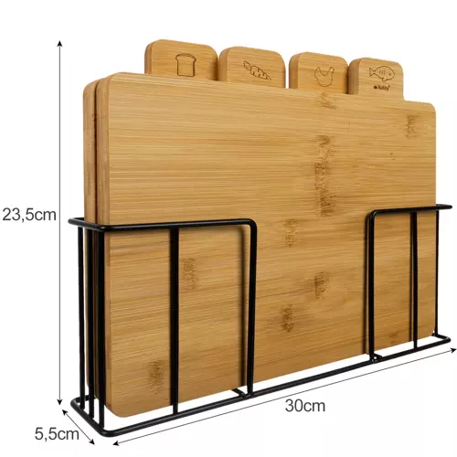 Bambu skärbräda Set med 4 delar + hållare
