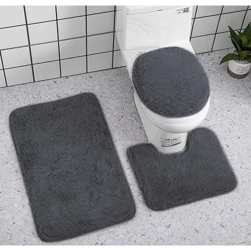Badrumsmatta set i Grå med Anti-Slip Botten - 3 delar
