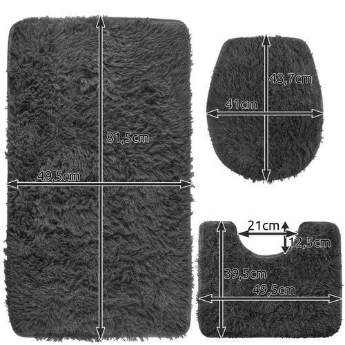 Badrumsmatta set i Grå med Anti-Slip Botten - 3 delar