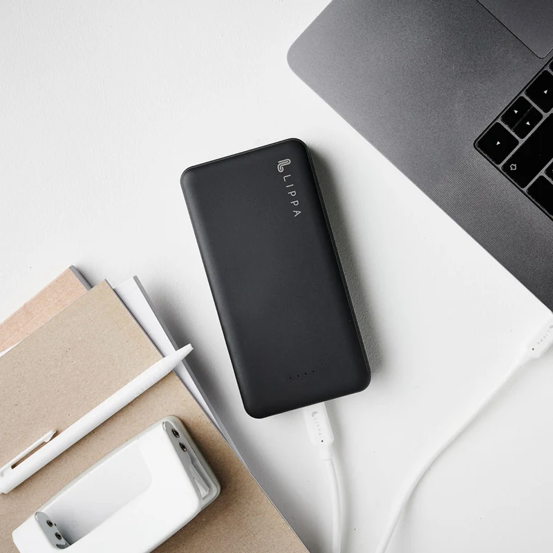Lippa 20.000 mAh powerbank, m. 2 x USB-A output, Sort