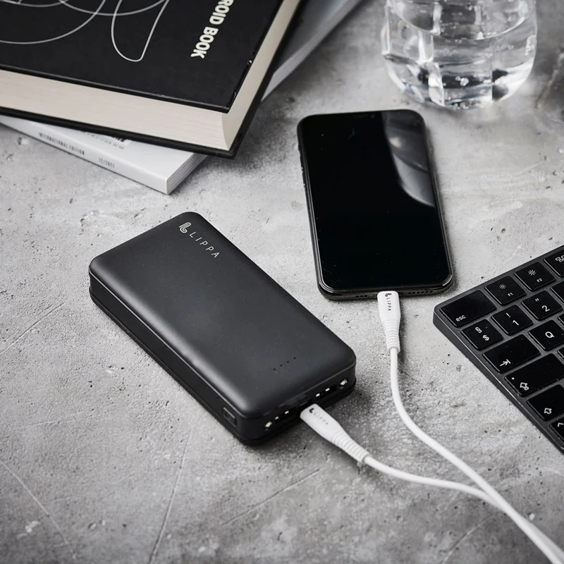 Lippa 20.000 mAh powerbank, m. 2 x USB-A output, Sort