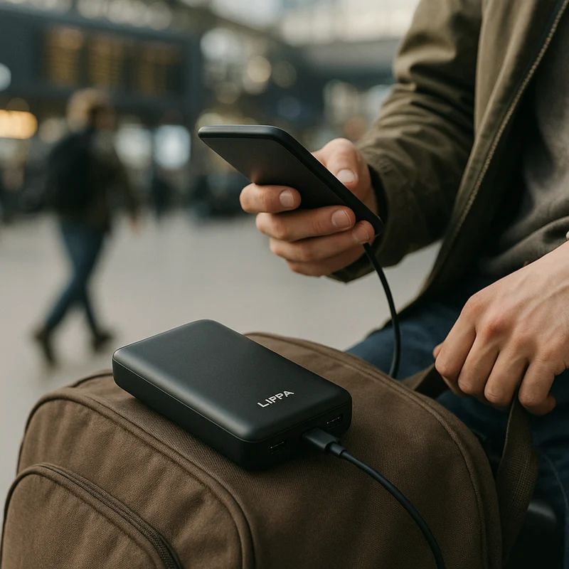 Lippa 20.000 mAh powerbank, m. 2 x USB-A output, Sort