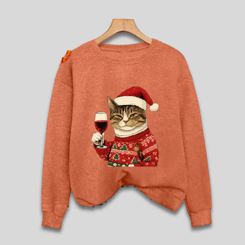Funny Cat Santa Pullover til kvinder – Grimt Juletrøje
