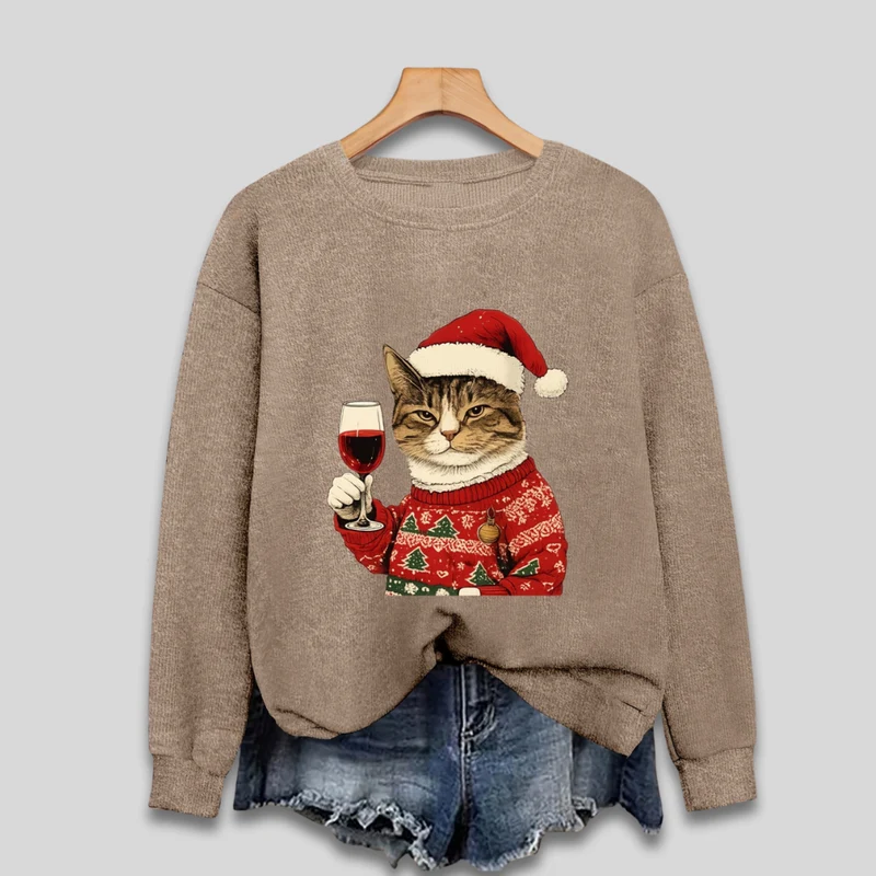 Funny Cat Santa Pullover til kvinder – Grimt Juletrøje