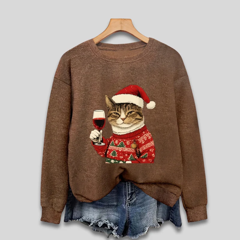 Funny Cat Santa Pullover til kvinder – Grimt Juletrøje