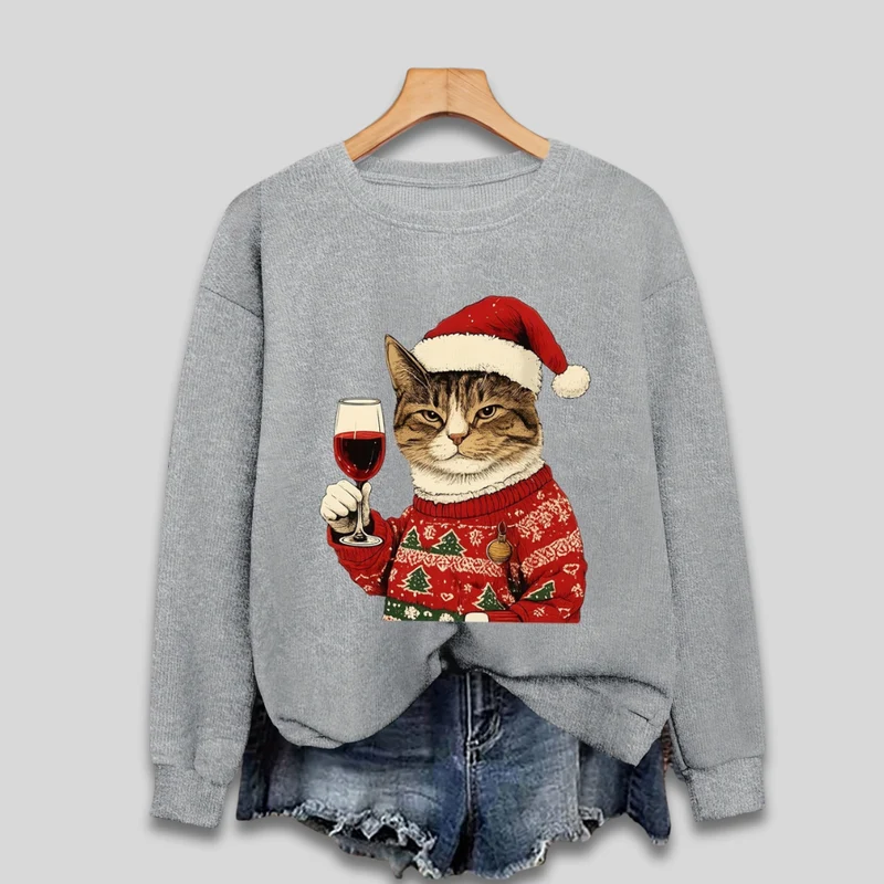Funny Cat Santa Pullover til kvinder – Grimt Juletrøje
