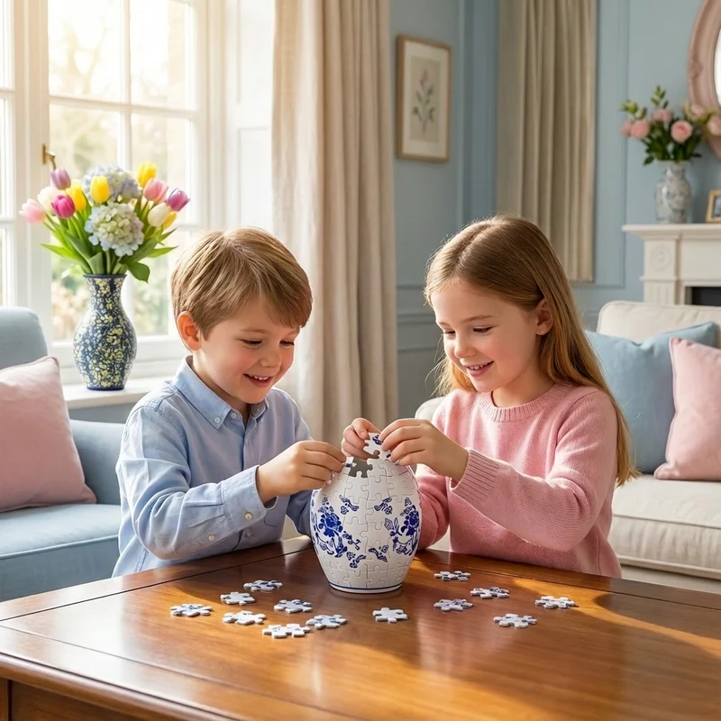 Elegant 3D Puzzle Vase - Designet til ægte blomster