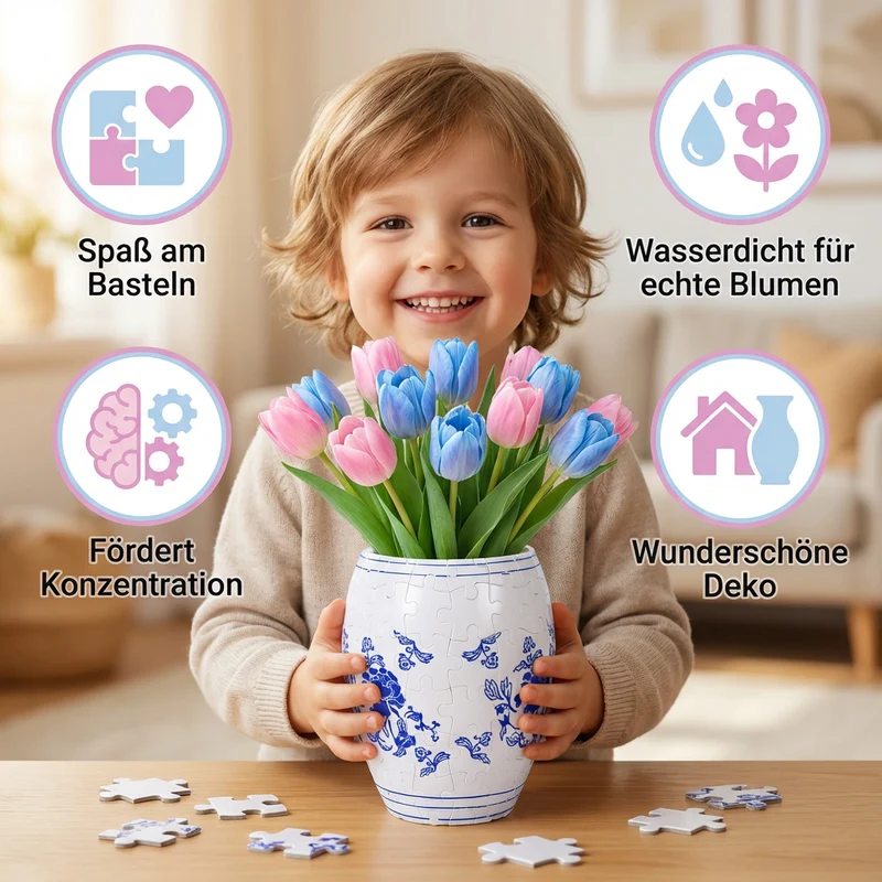Elegant 3D Puzzle Vase - Designet til ægte blomster