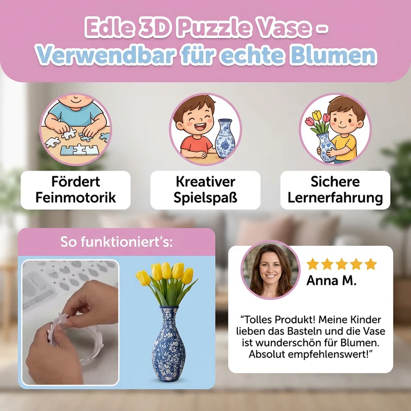 Elegant 3D Puzzle Vase - Designet til ægte blomster