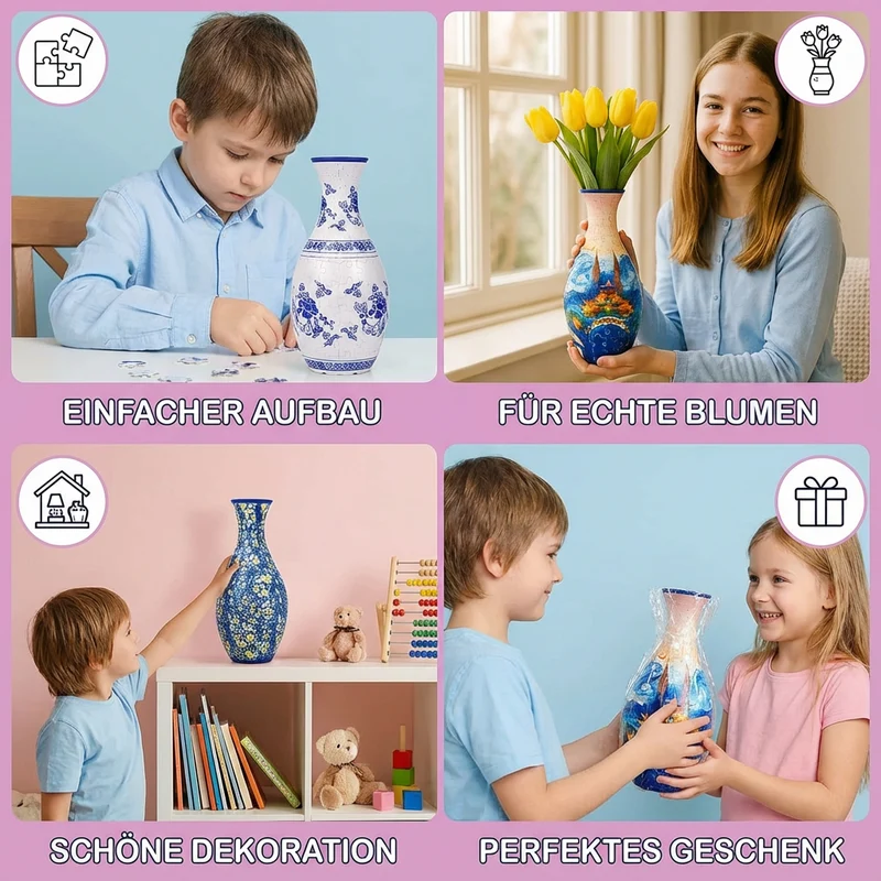 Elegant 3D Puzzle Vase - Designet til ægte blomster