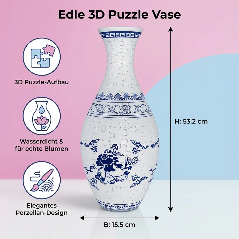 Elegant 3D Puzzle Vase - Designet til ægte blomster