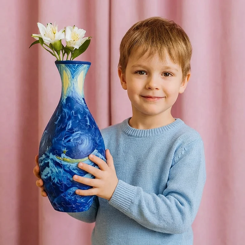 Elegant 3D Puzzle Vase - Designet til ægte blomster
