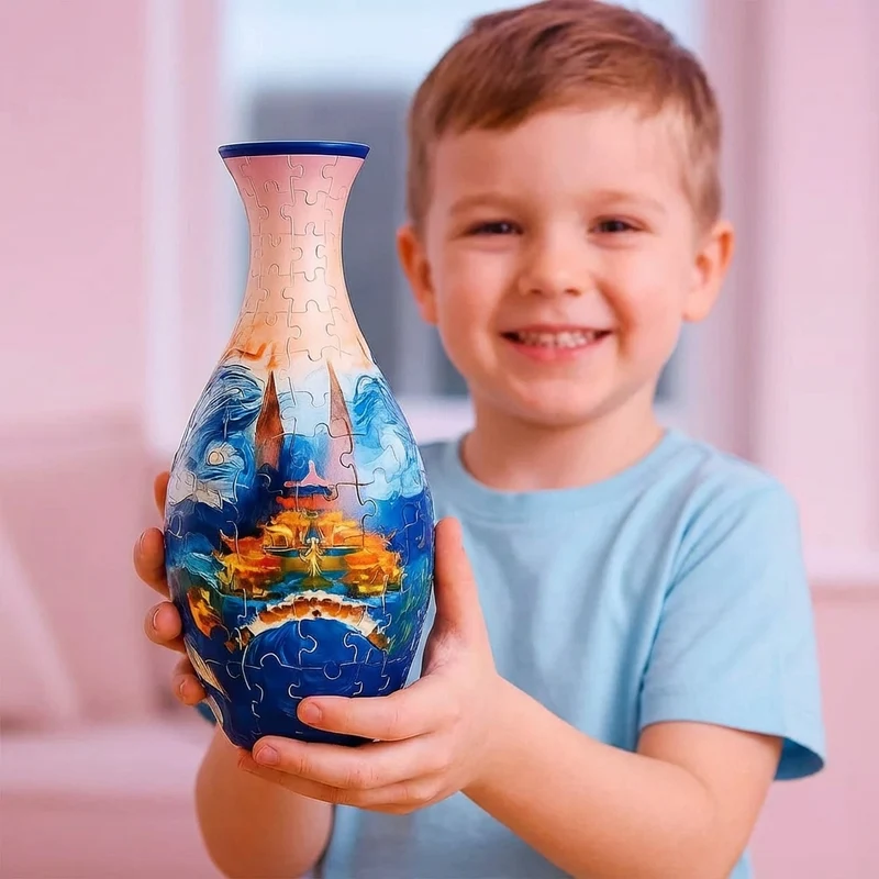 Elegant 3D Puzzle Vase - Designet til ægte blomster