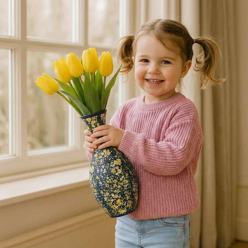 Elegant 3D Puzzle Vase - Designet til ægte blomster