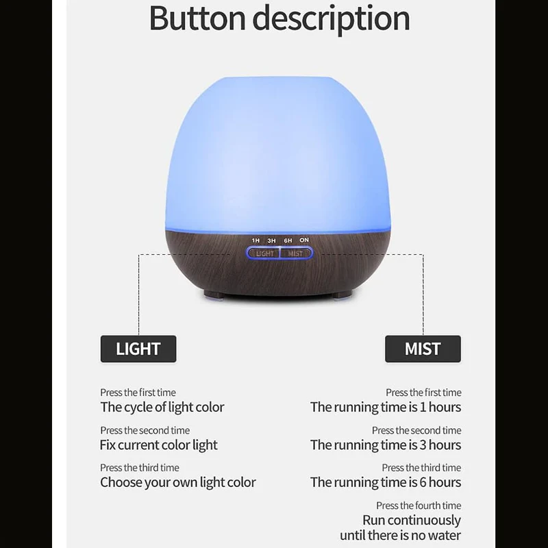 Aroma Diffuser 400 ML m/fjernkontroll - Stilfull og vakker – 2 farger -