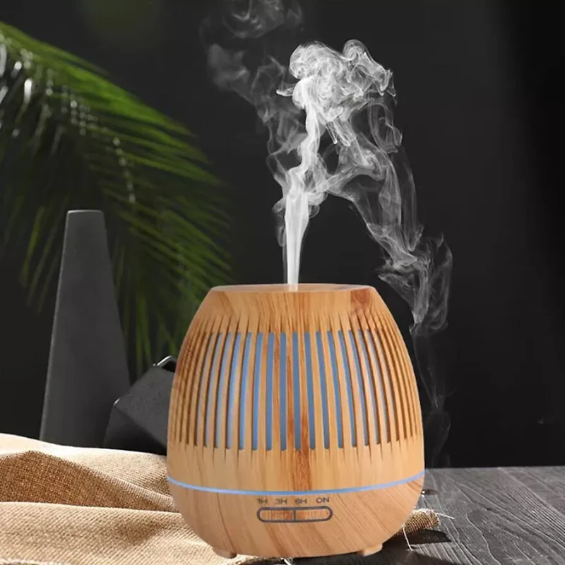 Aromadiffusor 400 ML med fjärrkontroll - Stilren i brunt och ljust trä -