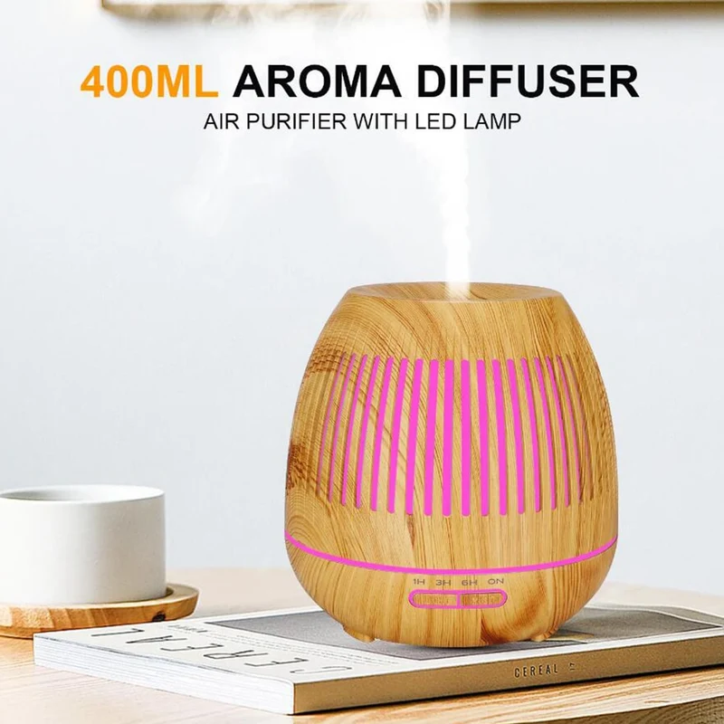 Aromadiffusor 400 ML med fjärrkontroll - Stilren i brunt och ljust trä -