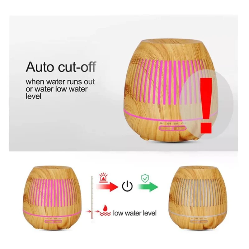 Aromadiffusor 400 ML med fjärrkontroll - Stilren i brunt och ljust trä -