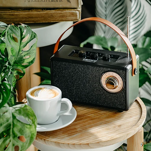 Svart FM-radio med Bluetooth
