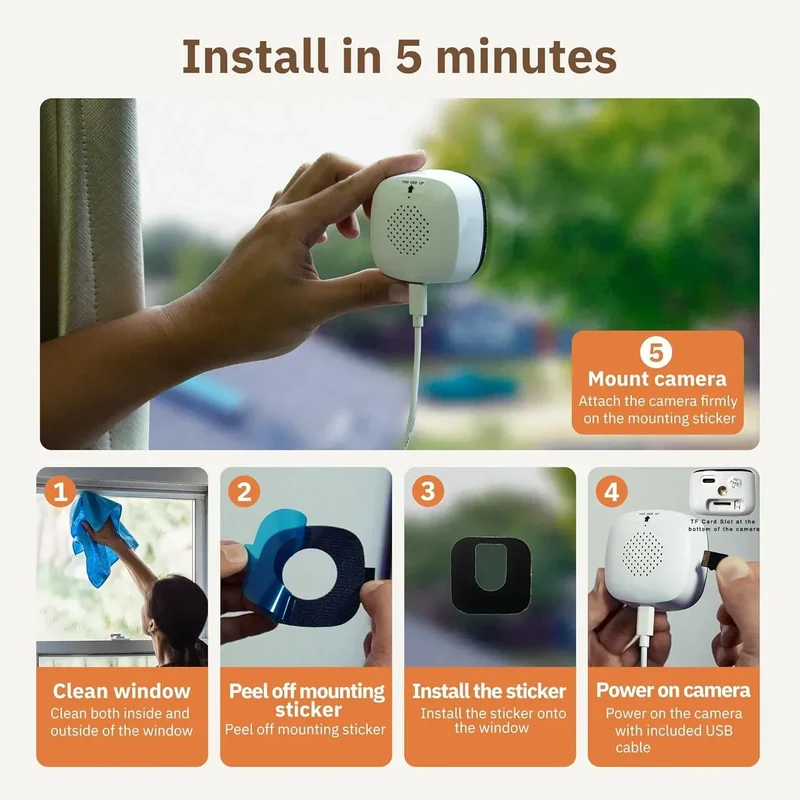 Sikkerhedskamera til vinduer 3MP 2K, Dual-Band Wi-Fi, farve natvision, 2 stk.