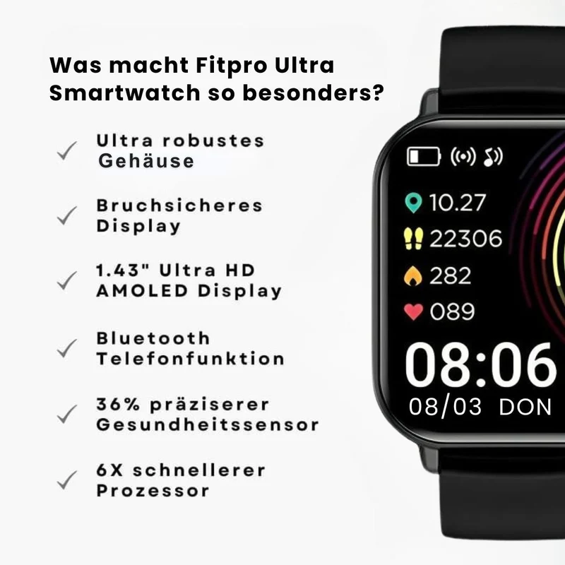 Smartwatch til sundhedsovervågning - Fitpro Ultra (2025)