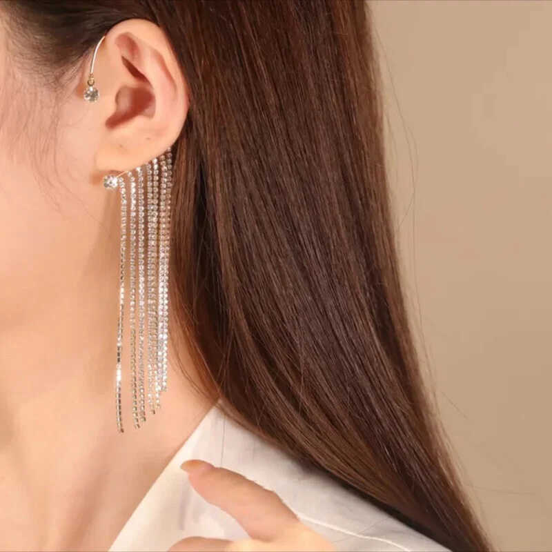 Glitrende Øreringe med Diamantfringe