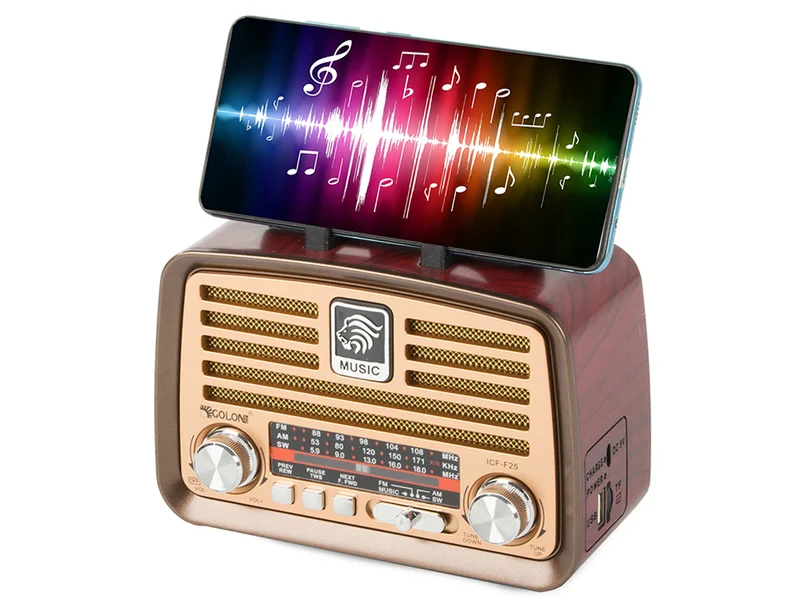 Bärbar retroradio med FM/AM, Bluetooth och USB-laddning